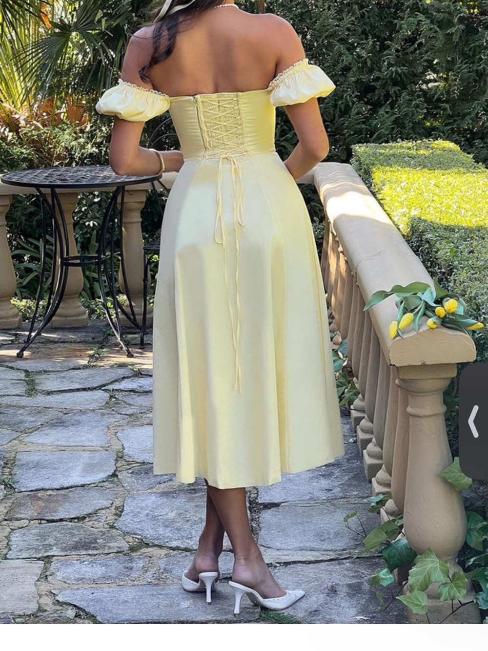 Luna Off-Shoulder Lace-Up Midi Dress - Yellow